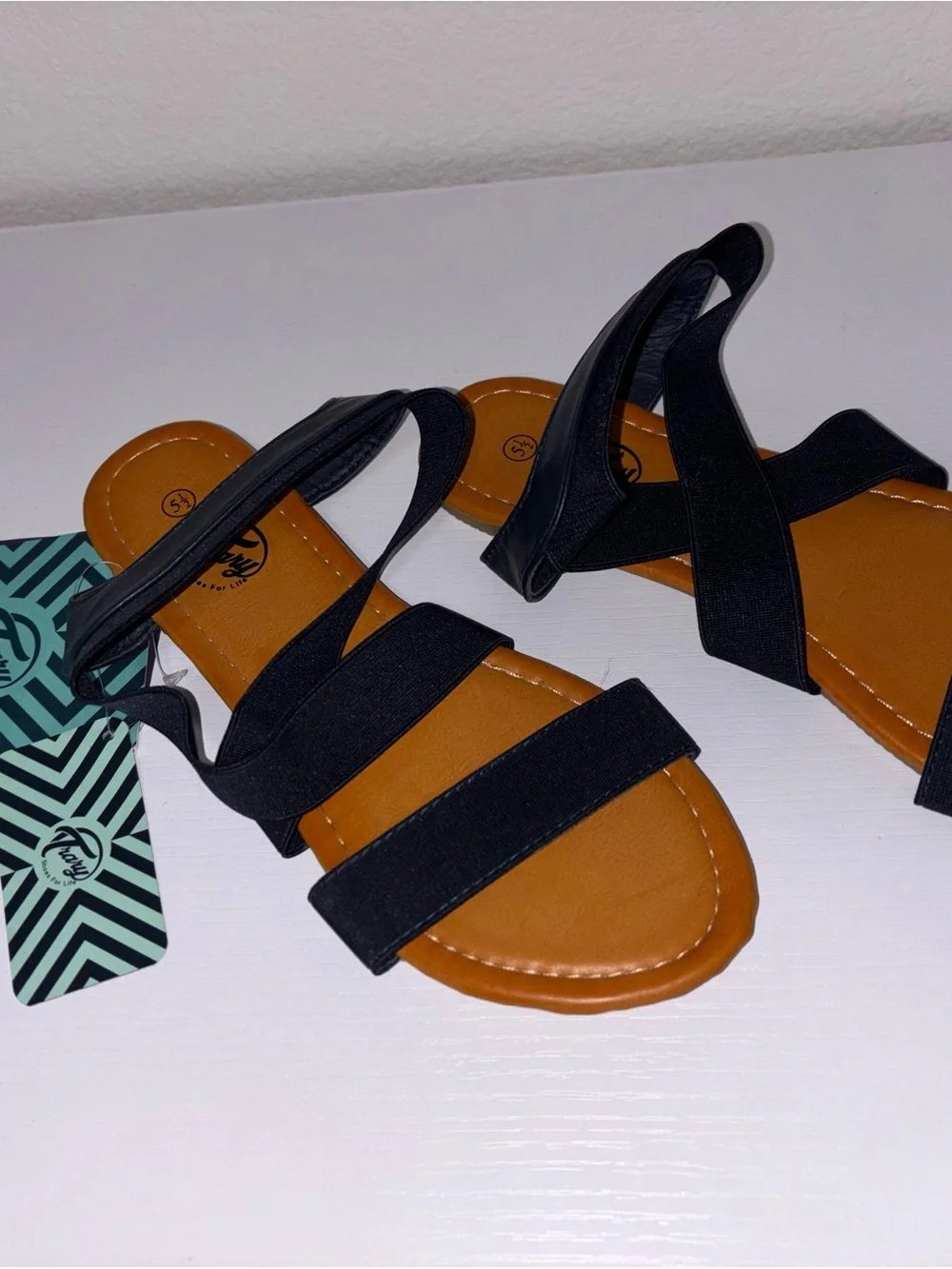 Trary Navy Blue & Tan Strappy Ankle Wrap Comfort Sandals Size 5.5 NWT 🏷️